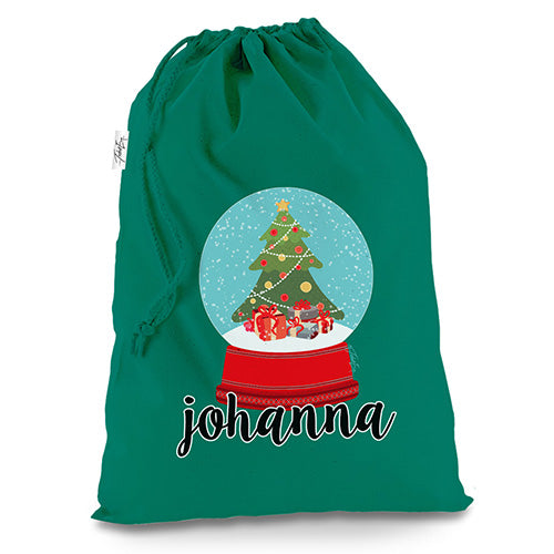 Personalised Christmas Snow Globe Green Christmas Santa Sack Gift Bag