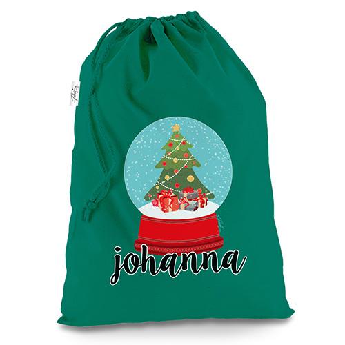 Personalised Christmas Snow Globe Green Christmas Santa Sack Mail Post Bag