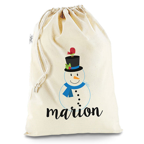 Personalised Cartoon Snowman White Stocking Christmas Santa Sack