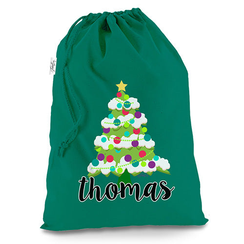 Personalised Cartoon Christmas Tree Green Luxury Christmas Santa Sack