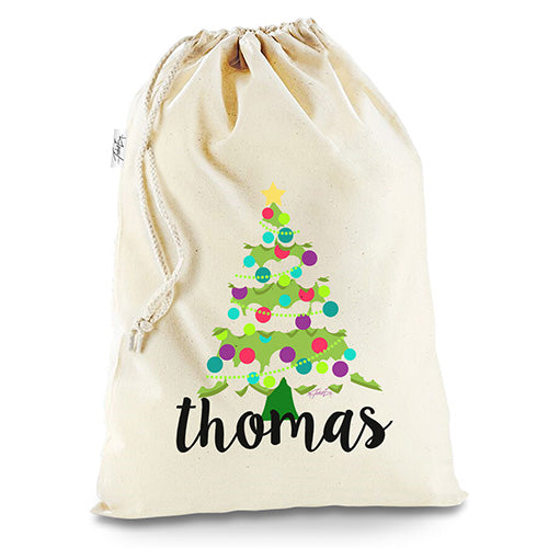 Personalised Cartoon Christmas Tree White Santa Sack Christmas Stocking Gift Bag