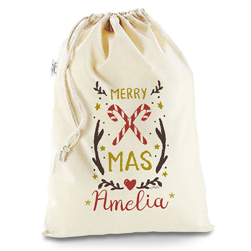 Candy Cane Personalised White Santa Sack Christmas Stocking Gift Bag