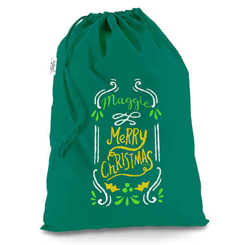 Merry Christmas Frame Personalised Green Christmas Santa Sack Gift Bag