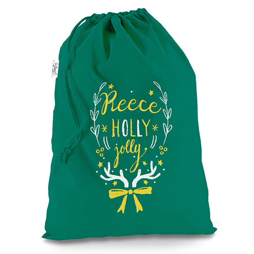 Holly Jolly Christmas Personalised Green Christmas Santa Sack Gift Bag