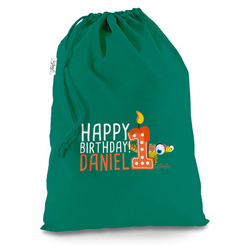 Personalised Baby Dinosaur 1St Birthday Green Christmas Present Santa Sack Mail Post Bag