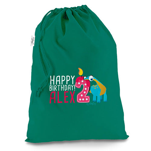 Personalised Baby Dinosaur 2Nd Birthday Green Christmas Santa Sack Gift Bag
