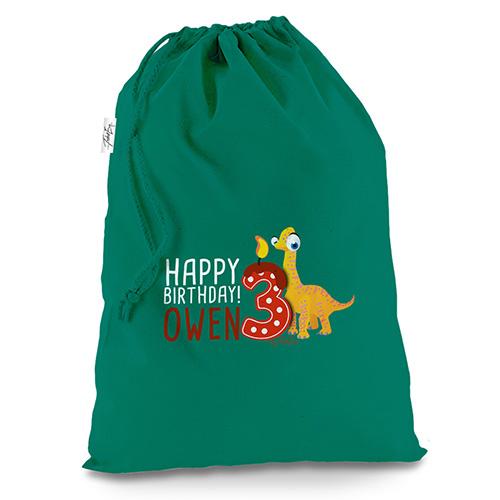 Personalised Baby Dinosaur 3Rd Birthday Green Christmas Santa Sack Mail Post Bag
