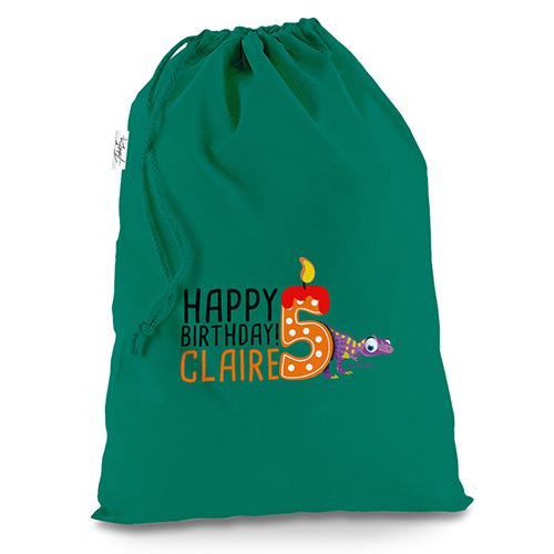 Personalised Baby Dinosaur 5Th Birthday Green Christmas Santa Sack Gift Bag
