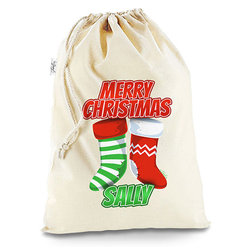 Personalised Merry Christmas White Stocking Christmas Santa Sack