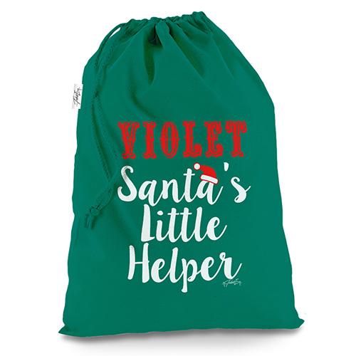 Personalised Santa's Little Helper Green Christmas Present Santa Sack Mail Post Bag