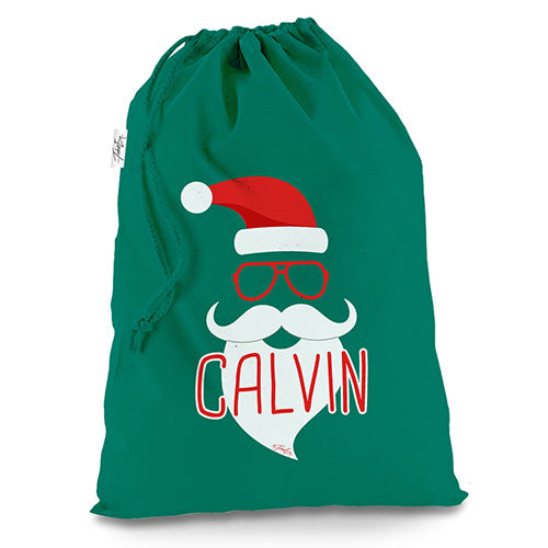 Personalised Hipster Santa Beard Green Christmas Santa Sack Gift Bag