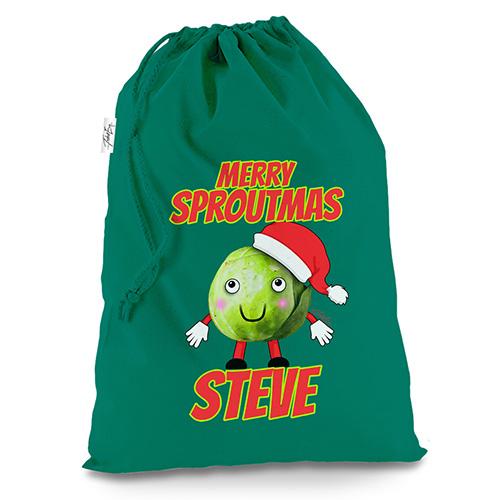 Personalised Merry Sproutmas Hat Green Christmas Santa Sack Mail Post Bag