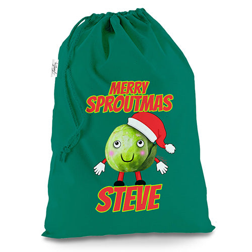 Personalised Merry Sproutmas Hat Green Christmas Present Santa Sack Mail Post Bag