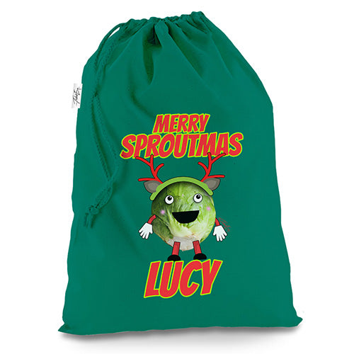 Personalised Merry Sproutmas Antlers Green Luxury Christmas Santa Sack