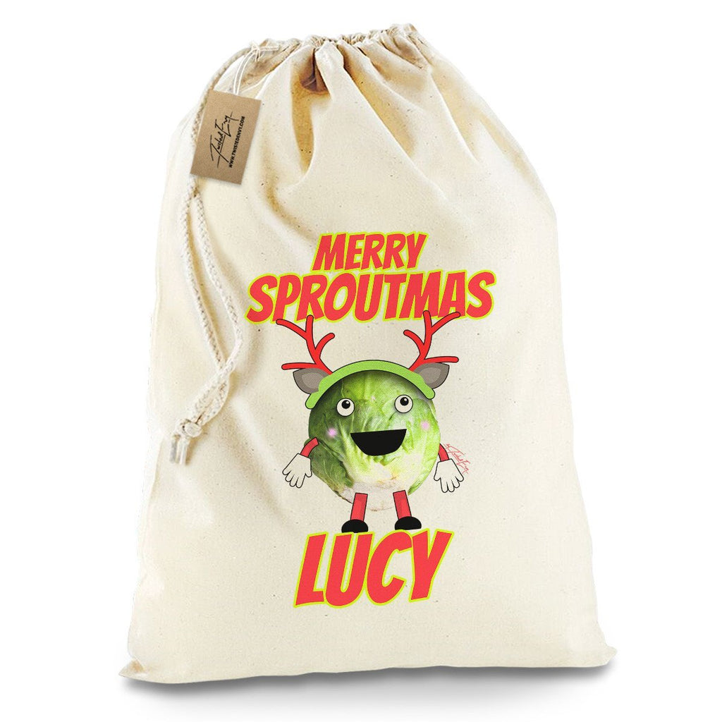 Personalised Merry Sproutmas Antlers White Christmas Santa Present Sack