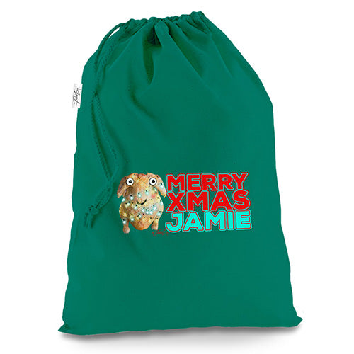 Personalised Cartoon Christmas Turkey Green Christmas Present Santa Sack Mail Post Bag