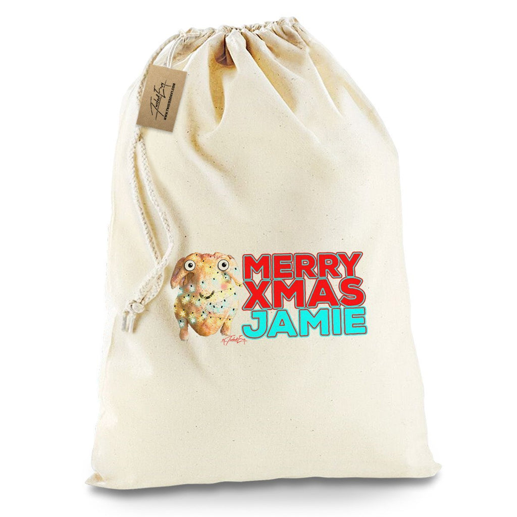 Personalised Cartoon Christmas Turkey White Santa Sack Christmas Stocking Gift Bag