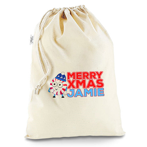 Personalised Cartoon Christmas Peppermint Candy White Stocking Christmas Santa Sack
