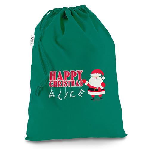 Personalised Happy Christmas Santa Claus Green Christmas Present Santa Sack Mail Post Bag