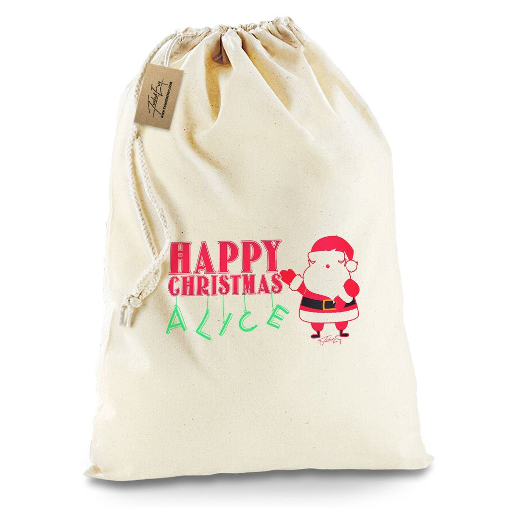 Personalised Happy Christmas Santa Claus White Christmas Santa Present Sack