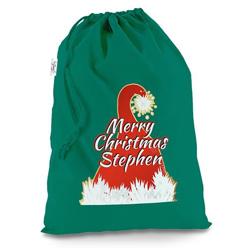 Personalised Merry Christmas Santa Hat Green Christmas Present Santa Sack Mail Post Bag