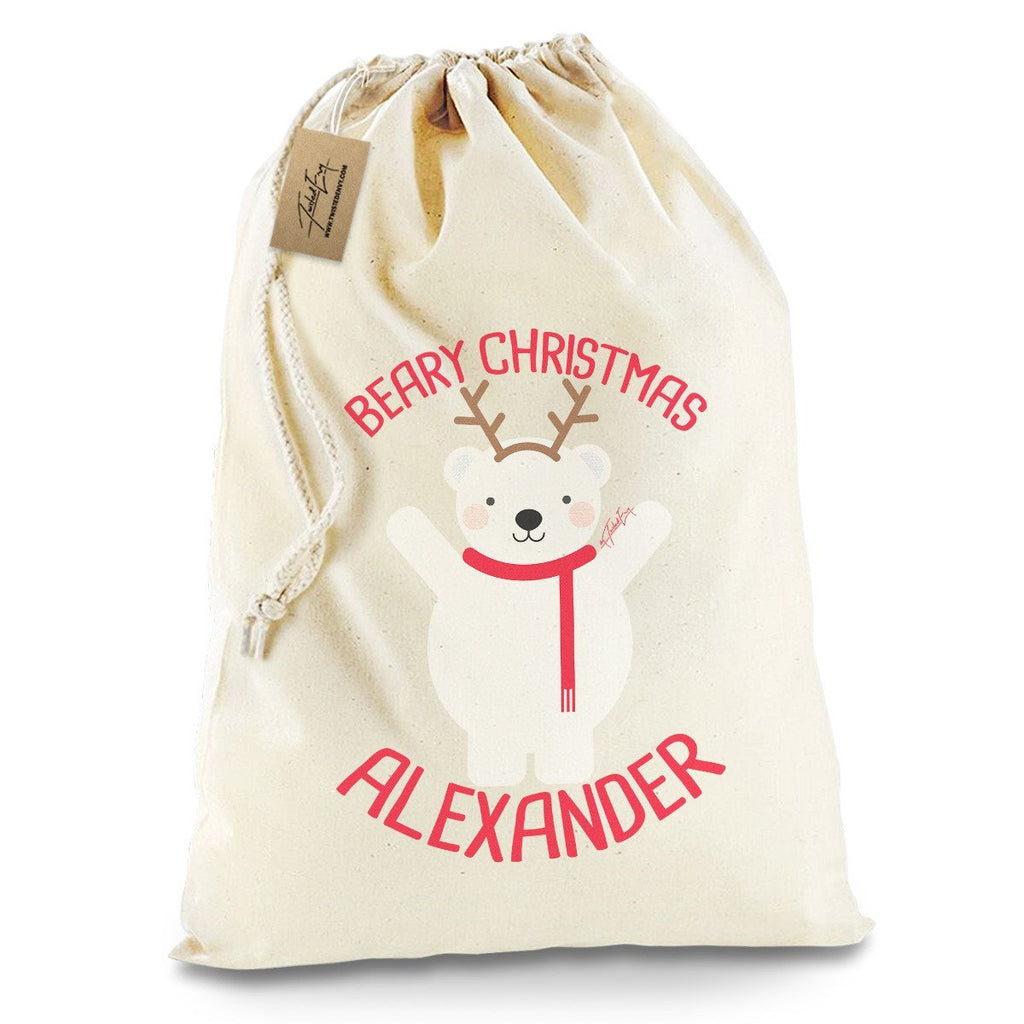 Personalised Beary Christmas White Stocking Christmas Santa Sack