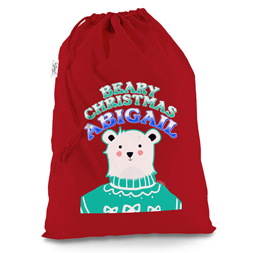 Personalised Polar Bear Christmas Jumper Red Christmas Santa Sack Gift Bag
