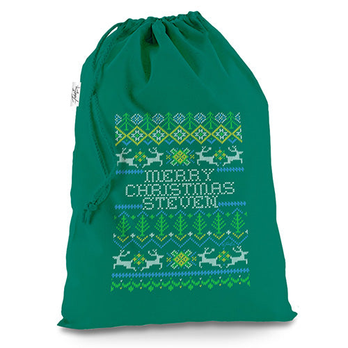 Personalised Ugly Christmas Jumper Trees Green Christmas Present Santa Sack Mail Post Bag