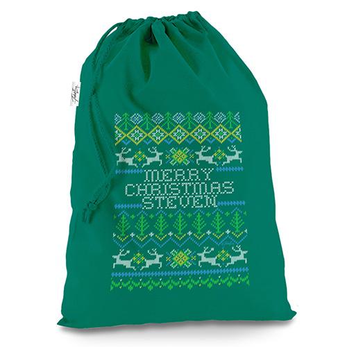 Personalised Ugly Christmas Jumper Trees Green Christmas Santa Sack Gift Bag