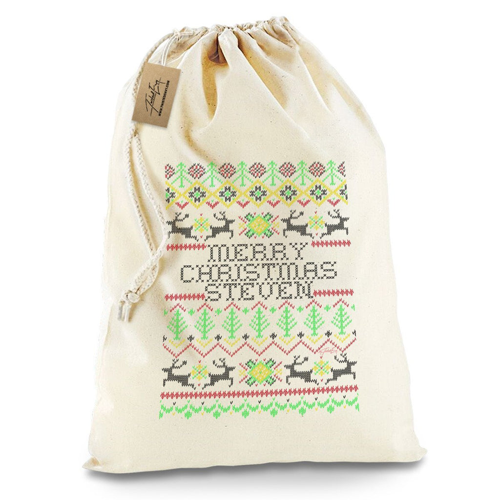 Personalised Ugly Christmas Jumper Trees White Christmas Santa Present Sack