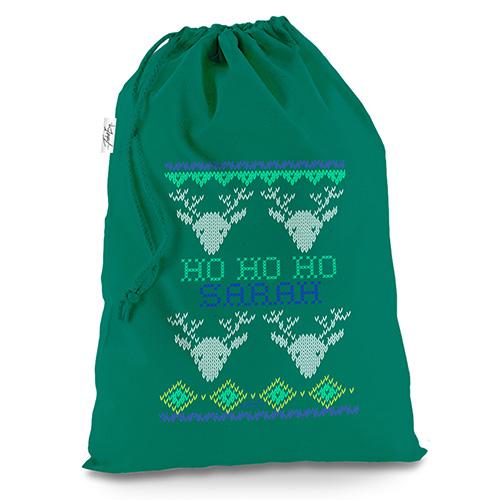 Personalised Ugly Christmas Jumper Reindeer Green Christmas Santa Sack Gift Bag