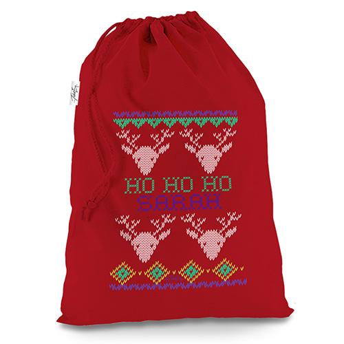 Personalised Ugly Christmas Jumper Reindeer Red Christmas Present Santa Sack Mail Post Bag