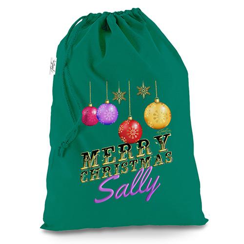 Personalised Merry Christmas Decorations Green Christmas Santa Sack Mail Post Bag