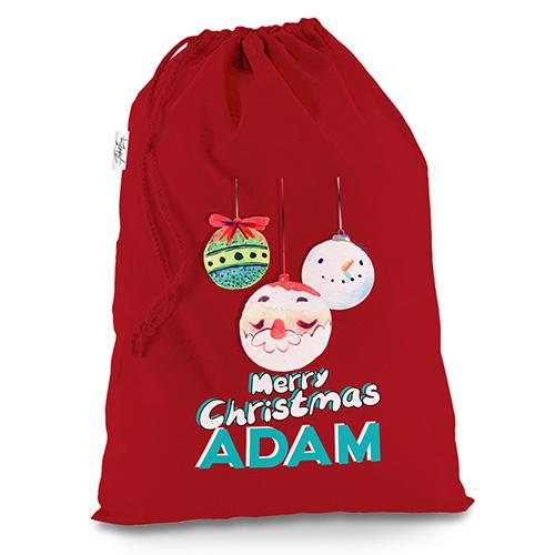 Personalised Christmas Santa Baubles Red Christmas Santa Sack Gift Bag