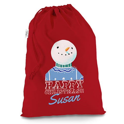 Personalised Christmas Snowman Jumper Red Christmas Present Santa Sack Mail Post Bag