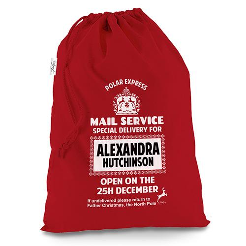 Personalised Polar Express Design Red Christmas Santa Sack Mail Post Bag