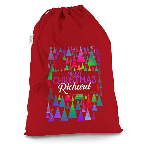 Personalised Christmas Trees Pattern Red Christmas Santa Sack Mail Post Bag