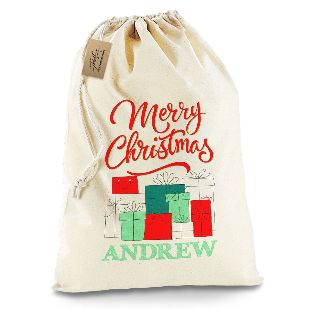 Personalised Christmas Presents Pile White Stocking Christmas Santa Sack
