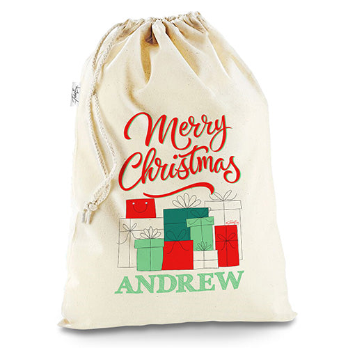 Personalised Christmas Presents Pile White Stocking Christmas Santa Sack