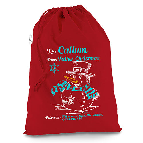 Personalised Xmas Christmas Snowman Red Christmas Santa Sack Mail Post Bag