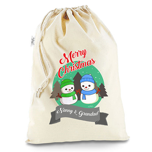 Personalised Snowman Merry Christmas Natural Christmas Santa Sack Gift Bag