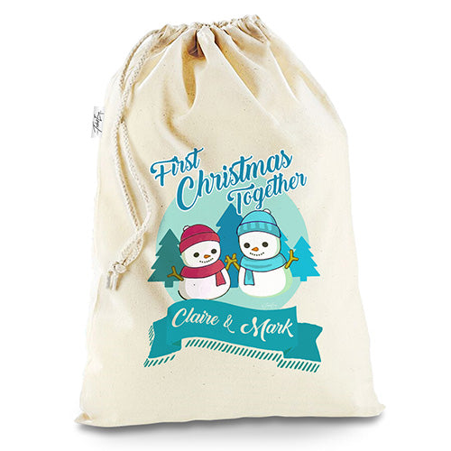Personalised My First Snowman Christmas Natural Christmas Santa Sack Mail Post Bag