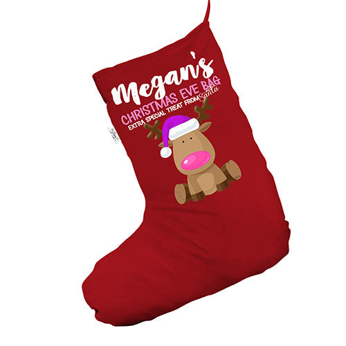 Personalised Christmas Eve Pink Reindeer Red Deluxe Christmas Stocking