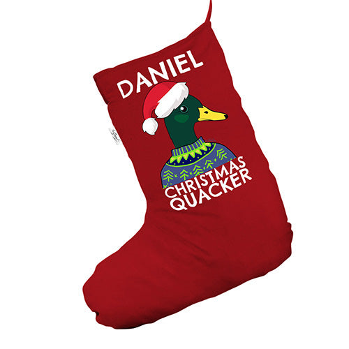 Personalised Christmas Quacker Duck Red Christmas Stockings Socks