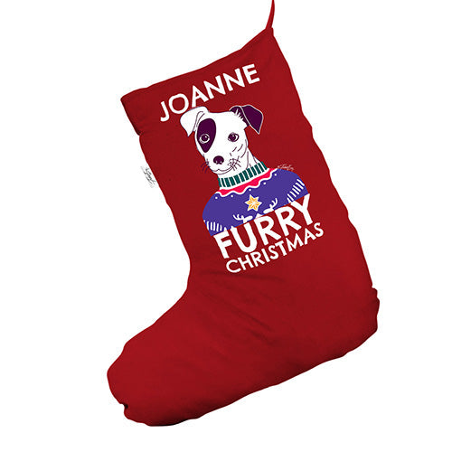 Personalised Furry Christmas Dog Red Christmas Stocking