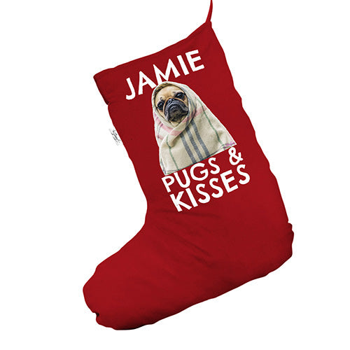 Personalised Christmas Pugs And Kisses Red Santa Claus Christmas Stockings