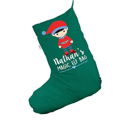 Personalised Magic Elf Bag Green Christmas Stocking