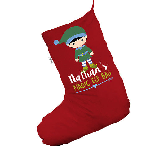 Personalised Magic Elf Bag Red Christmas Stocking