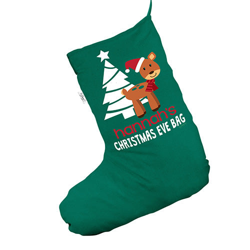 Personalised Christmas Eve Reindeer Tree Green Christmas Stocking Gift Bag