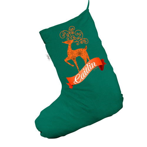 Personalised Decorative Christmas Reindeer Green Christmas Stocking